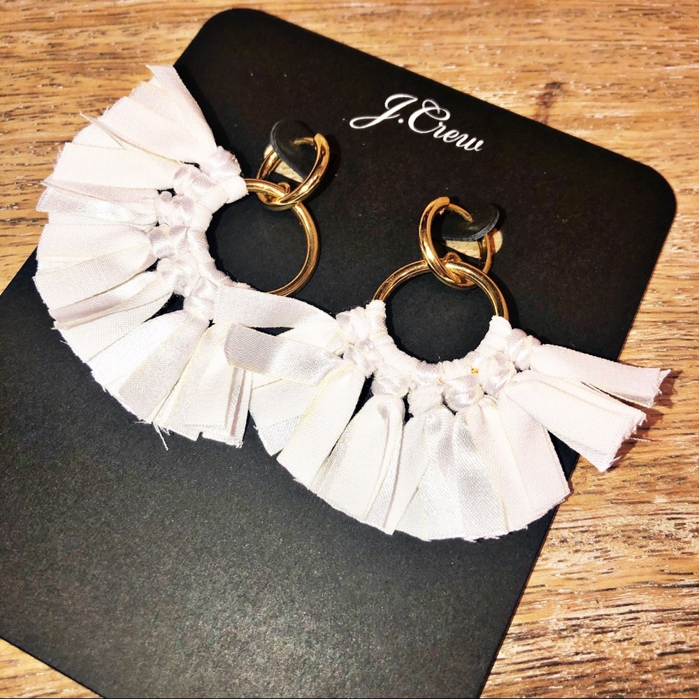 J CREW Conga Fabric Drop Earring Gold White NWT Vacay Tropical